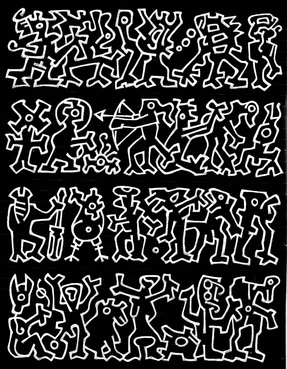 asemic writing - sequence of glyphs, like more complex versions of rongorongo